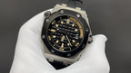 Audemars Piguet men's watch with stainless steel case, black dial, rubber strap