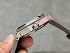 Audemars Piguet Royal Oak watch side profile with crown guard and brushed metal finish