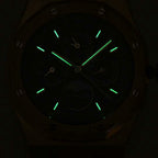 Audemars Piguet wristwatch with dark dial and green luminous hour markers
