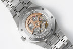 Audemars Piguet skeletonized movement view inside blue dial steel case