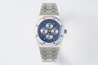 Audemars Piguet blue dial steel chronograph wristwatch, front view with bracelet