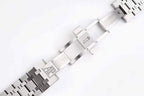 Steel watch bracelet with clasp detail and engraved letter A