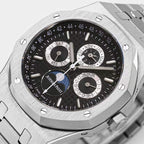Audemars Piguet Royal Oak watch front view with black multi-complication dial