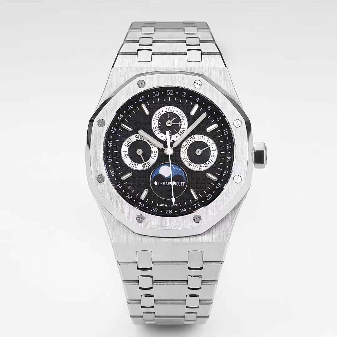 Audemars Piguet Royal Oak watch on steel bracelet with black dial