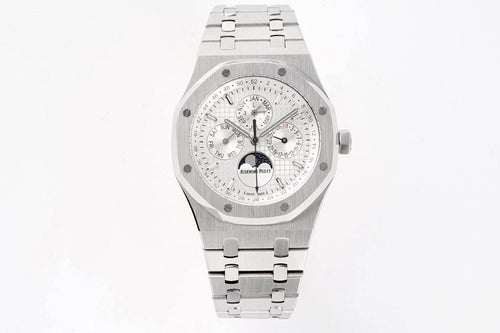 Audemars Piguet watch with silver dial and stainless steel bracelet