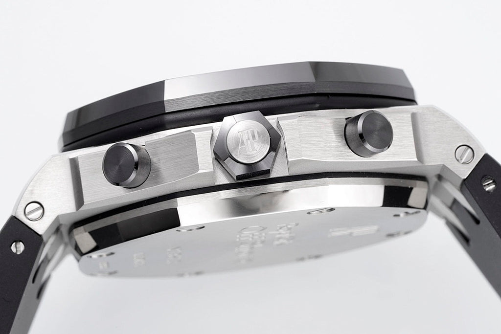 Audemars Piguet watch case top with metal screws and black bezel ring