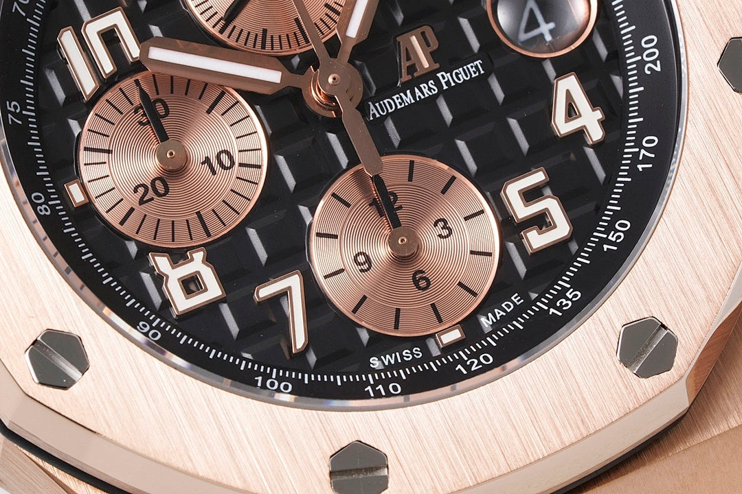 Audemars Piguet Royal Oak chronograph dial close-up with bronze subdials