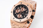 Audemars Piguet Royal Oak watch with rose gold bracelet and black dial