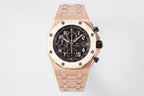 Audemars Piguet watch with rose-gold tone bracelet and black dial chronograph display