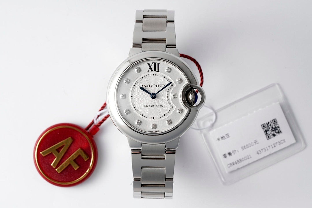Cartier stainless steel wristwatch with silver dial and roman numerals