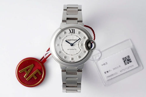 Cartier stainless steel wristwatch with silver dial and roman numerals