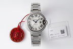Cartier stainless steel wristwatch with silver dial and red AF tag