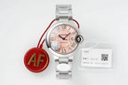 Cartier automatic wristwatch with silver metal bracelet and light pink dial