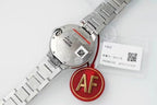 Cartier wristwatch case with silver bracelet and red AF tag