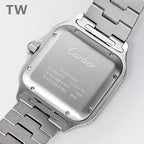 Cartier watch case back with engraved stainless-steel backplate and diamond bezel edge