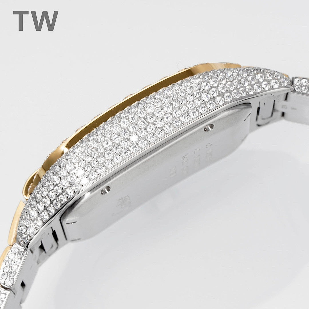 Cartier watch case rim with dense stones and a gold accent border