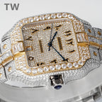 Cartier diamond square-dial wristwatch with gold frame and black hands