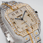 Cartier diamond rectangular wristwatch with black hands and gold hour markers