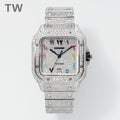 Silver-toned diamond bezel watch with colorful dial and metal link bracelet