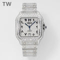 Diamond Cartier square watch with blue dial and blue hands