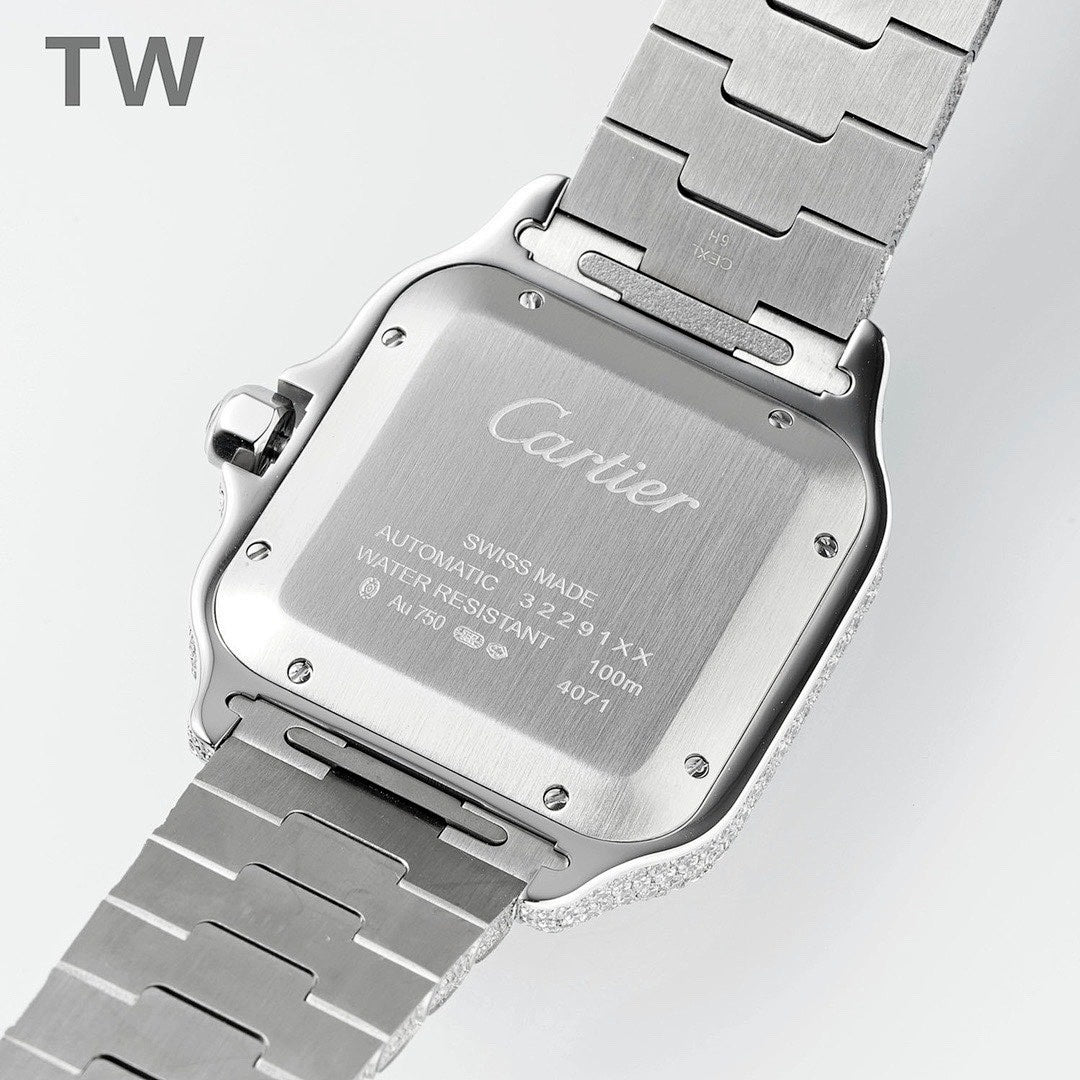 Silver-toned link bracelet wristwatch with brushed case and engraved back plate