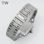 Diamond-set bracelet wristwatch with rectangular case and polished bezel