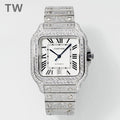 Cartier diamond wristwatch with rectangular case, Roman numerals, white dial, link bracelet