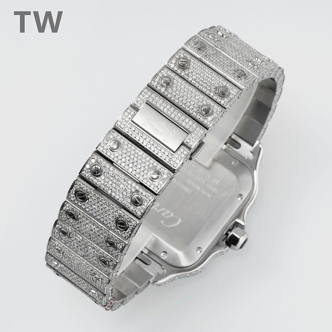 Cartier diamond bracelet-style wristwatch with rectangular bezel and silver clasp