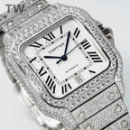 Cartier diamond wristwatch with rectangular case, Roman numerals, white dial and date