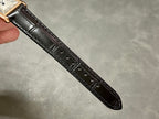 Cartier watch black leather strap with stitched detailing and multiple buckle holes