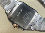 Stainless steel watch case back with Cartier logo and Swiss made text