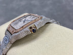 Cartier watch with crown, blue gemstone, textured case, crystal bezel on strap