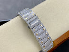 Cartier watch bracelet with diamond details and small gold accents on gray band