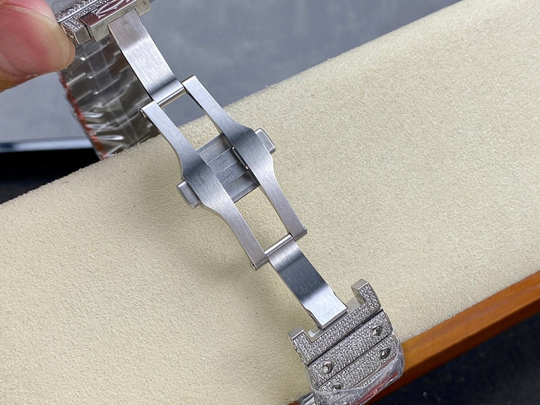 Cartier diamond watch bracelet links and deployant clasp, silver metal with small stones
