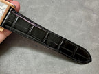 Cartier watch black leather strap, glossy with stitched edges
