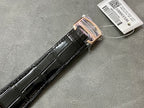 Cartier watch black leather strap with rose-gold buckle clasp