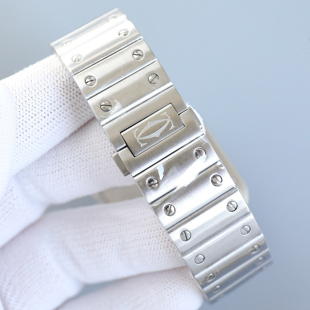 Stainless steel watch bracelet with clasp and engraved details