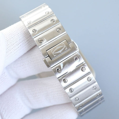 Stainless steel watch bracelet with clasp and engraved details