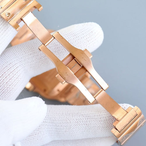 Two-tone watch bracelet links with hinged clasp, rose-gold and silver finish