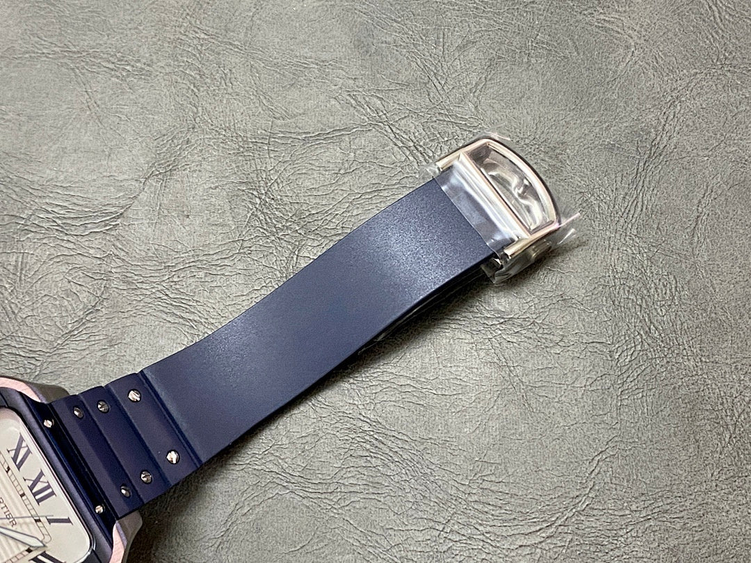 Cartier blue leather watch buckle and clasp with steel connector