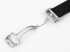 Cartier watch with black rubber strap and silver clasp hardware