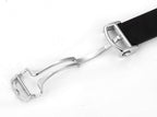Black Cartier watch with silver clasp and black rubber strap