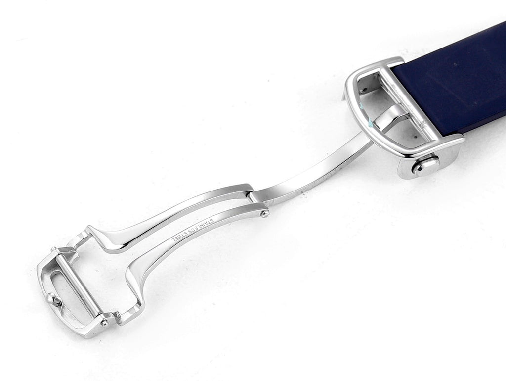 Cartier watch bracelet clasp with silver links and blue strap end