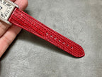 Cartier watch red crocodile leather strap end with textured pattern and stitch holes
