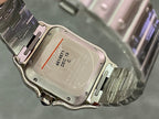 Silver watch case back with engraved markings and date window
