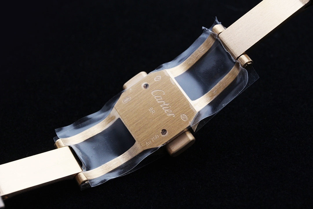 Gold watch clasp with engraved plate and metal link bracelet