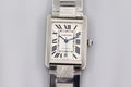 Cartier wristwatch with silver-tone bracelet, rectangular face, Roman numeral dial