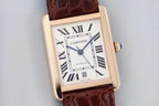 Cartier wristwatch on brown leather strap with Roman numeral dial and gold-tone case
