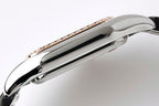 Cartier watch side profile with polished case and rose-tone bezel detail