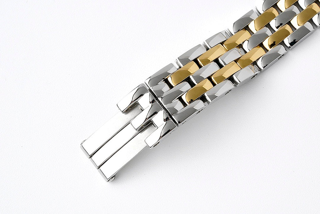 Cartier watch bracelet end with folding clasp, gold and stainless steel links